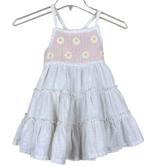 haute hippie crochet dress Haute Hippie | Dresses | Haute Hippie Linen Girls Crochet Pink Daisy Square  Top Tiered Dress Size 3t